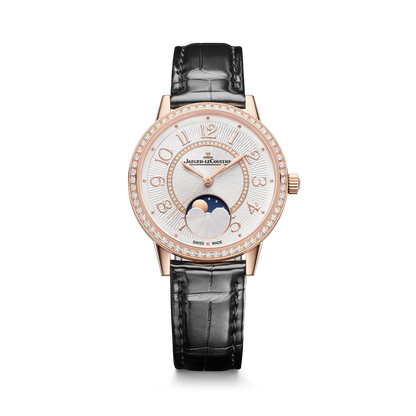 JLC - Rendez-Vous Classic Moon - 34 MM - Pink Gold - Silvered-Gray Guilloché Diamond Dial - Diamond-Set Bezel - Black Leather Strap - Q3572431