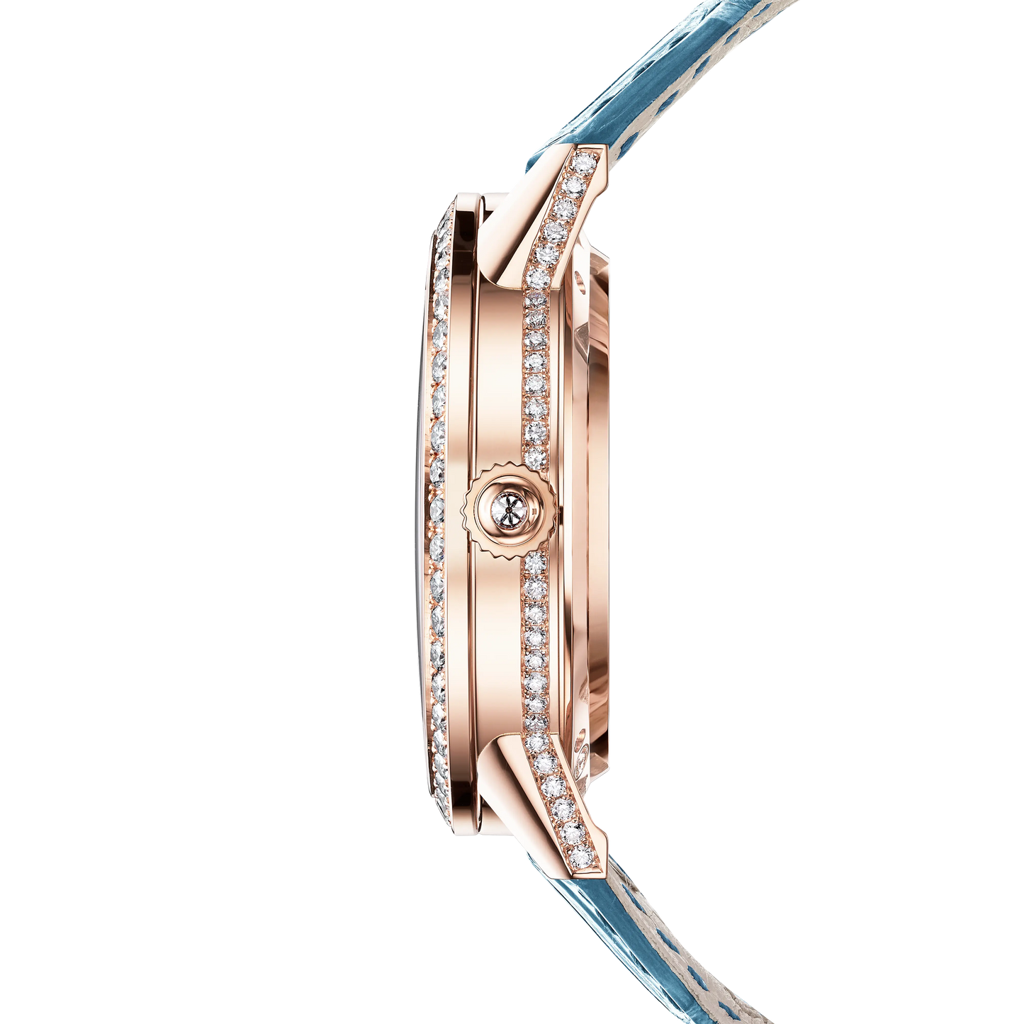 JLC - Rendez-Vous Jewellery Tourbillon - 39 MM - Pink Gold - Blue Diamond Dial - Diamond Bezel - Blue Leather Strap - Q3412480