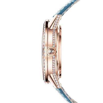 JLC - Rendez-Vous Jewellery Tourbillon - 39 MM - Pink Gold - Blue Diamond Dial - Diamond Bezel - Blue Leather Strap - Q3412480
