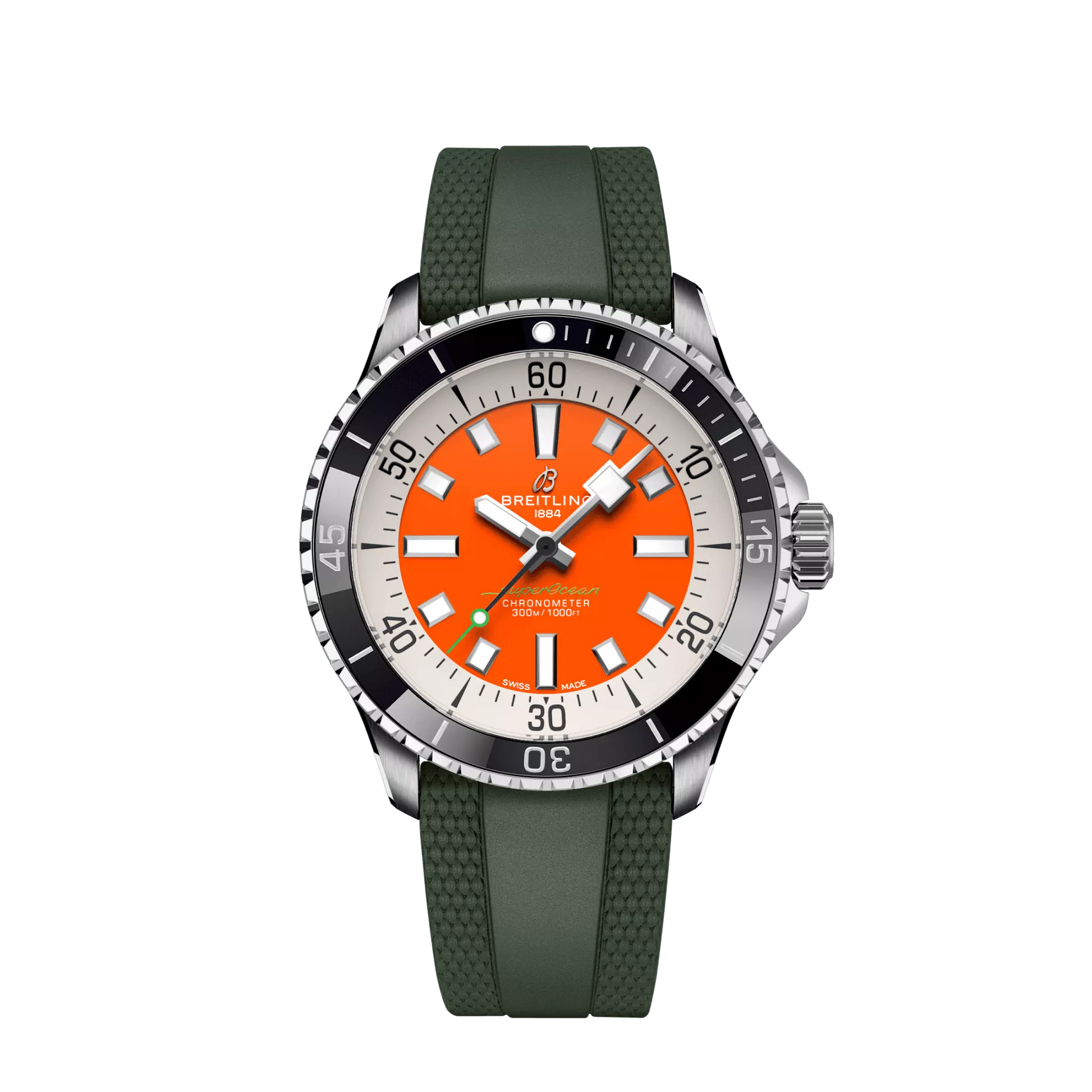 Breitling Superocean Stainless Steel 42 MM - Black Rubber Strap - Orange Dial - A173751A1O1S1