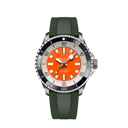 Breitling Superocean Stainless Steel 42 MM - Black Rubber Strap - Orange Dial - A173751A1O1S1