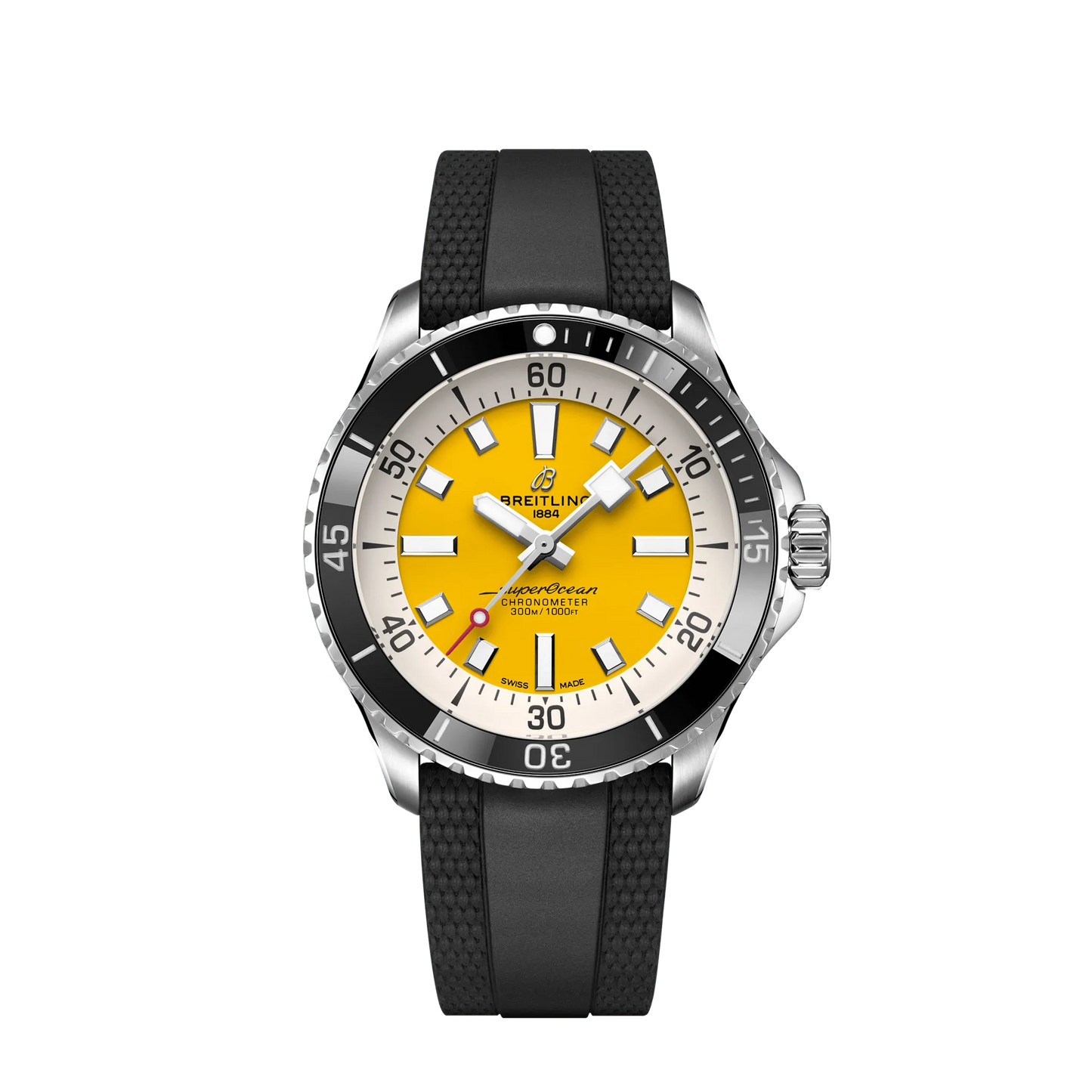 Breitling Superocean Stainless Steel 42 MM - Black Rubber Strap - Yellow Dial - A17375211I1S1