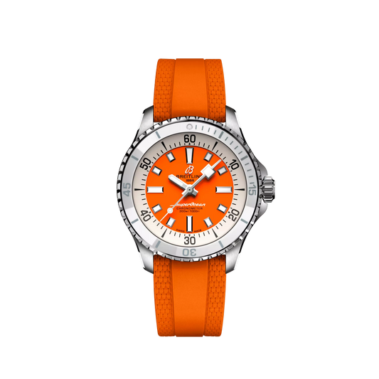 Breitling Superocean Stainless Steel 36 MM - Orange Rubber Strap - Orange Dial - A17377211O1S1