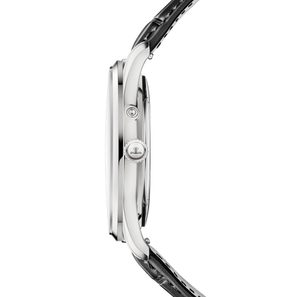 JLC - Master Ultra Thin Power Reserve - 39 MM - Stainless Steel - Silvered-Gray Dial - Black Leather Strap - Q1378421