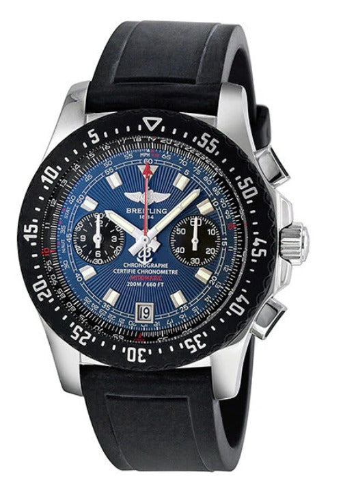 Breitling Skyracer Raven Chrono Mariner's - 43.5 MM - Stainless Steel - Black Rubber Strap - Blue Dial - Black Rotating Bezel - A2736423-C804BKPT