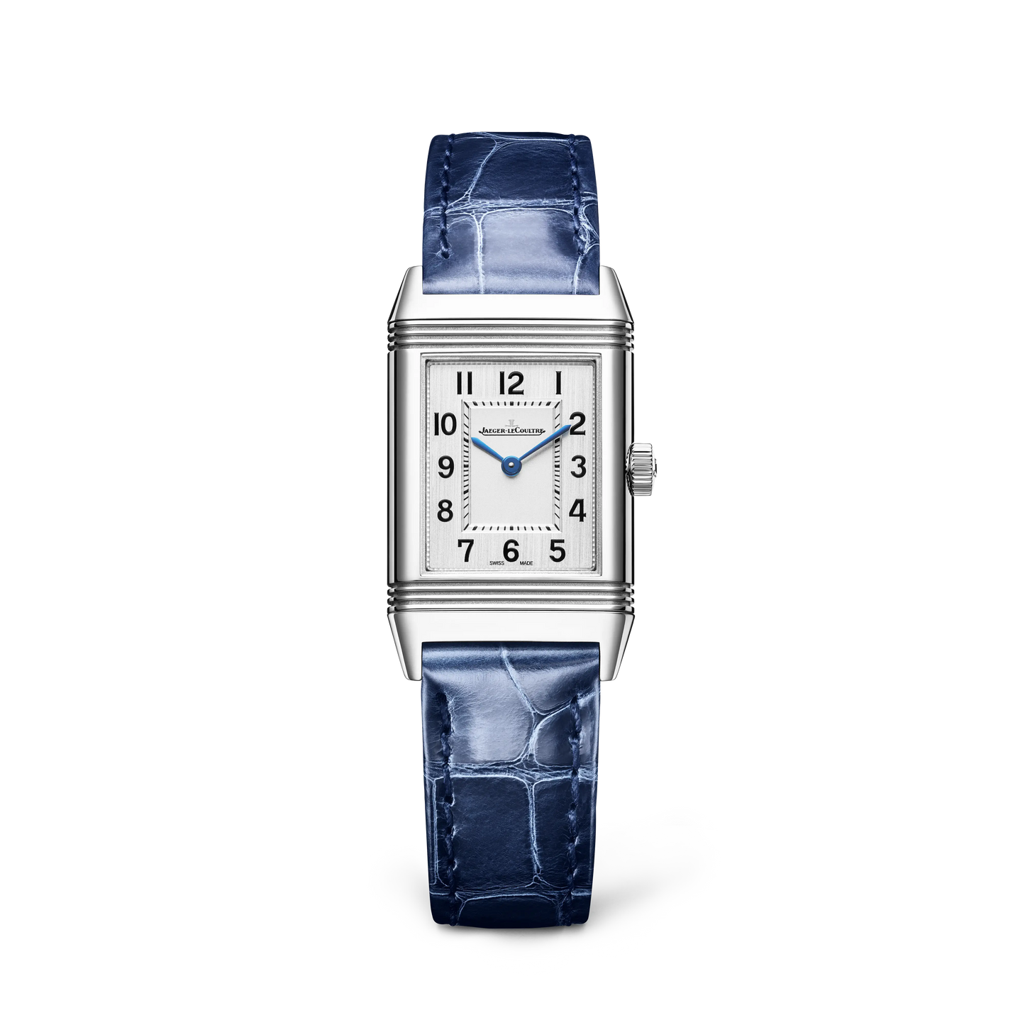 JLC - Reverso Classic Monoface - 35.78 MM x 21 MM - Stainless Steel - Silvered-Gray Opaline Dial - Blue Leather Strap - Q2618541