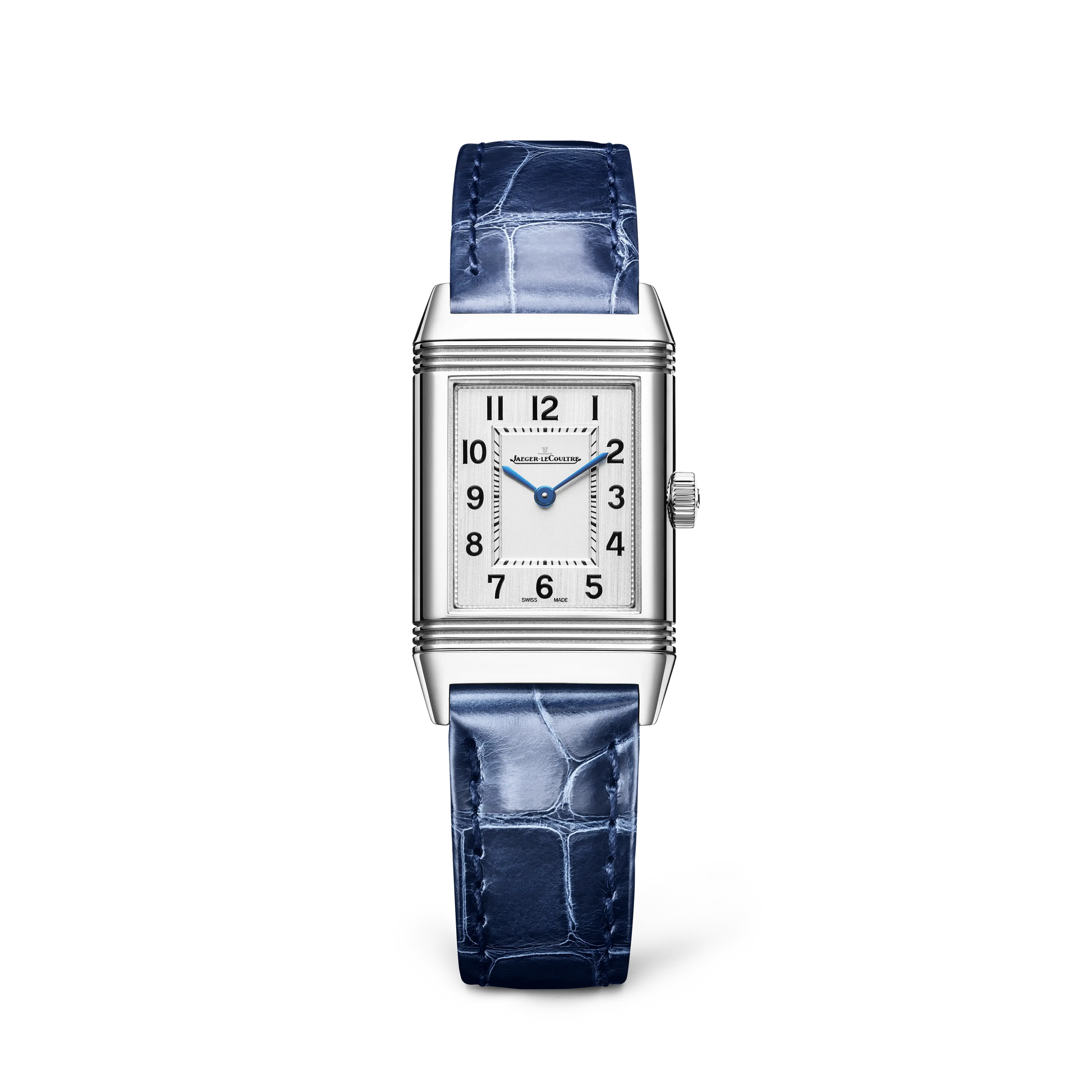JLC - Reverso Classic Monoface - 35.78 MM x 21 MM - Stainless Steel - Silvered-Gray Opaline Dial - Blue Leather Strap - Q2618541