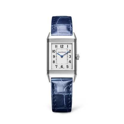 JLC - Reverso Classic Monoface - 35.78 MM x 21 MM - Stainless Steel - Silvered-Gray Opaline Dial - Blue Leather Strap - Q2618541
