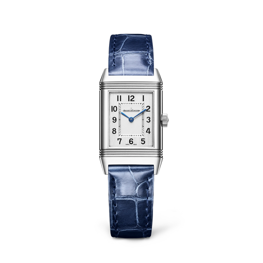 JLC - Reverso Classic Monoface - 35.78 MM x 21 MM - Stainless Steel - Silvered-Gray Opaline Dial - Blue Leather Strap - Q2618541