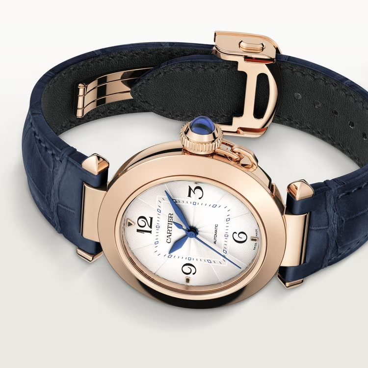 Cartier Pasha de Cartier Rose gold 35 MM - Blue Alligator Strap - Silver Flinqué Dial - WGPA0014