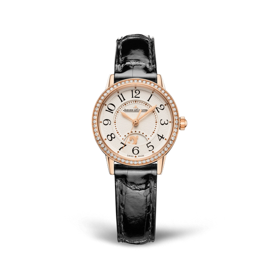 JLC - Rendez-Vous Classic Night & Day - 29 MM - Pink Gold - Silvered-Gray Guilloché Dial - Diamond Bezel - Black Leather Strap - Q3462430