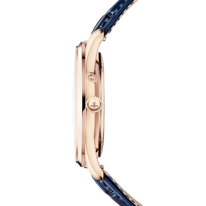 JLC - Master Ultra Thin Power Reserve - 39 MM - Pink Gold - Midnight Blue Dial - Blue Leather Strap - Q137258J