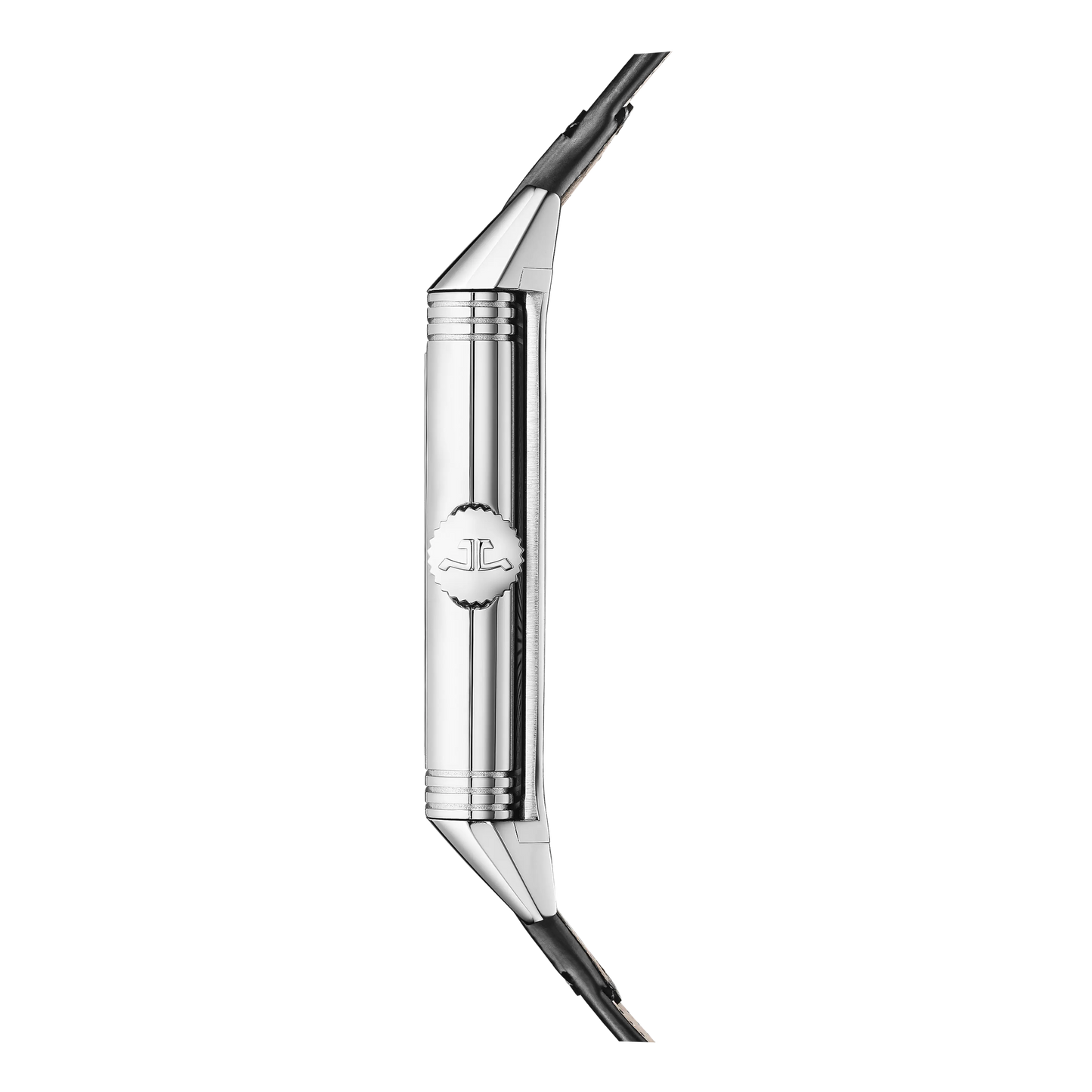 JLC - Reverso Tribute Monoface Small Seconds - 45.6 MM x 27.4 MM - Stainless Steel - Silvered-Gray Opaline Dial - Black Leather/Canvas Strap - Q713843J