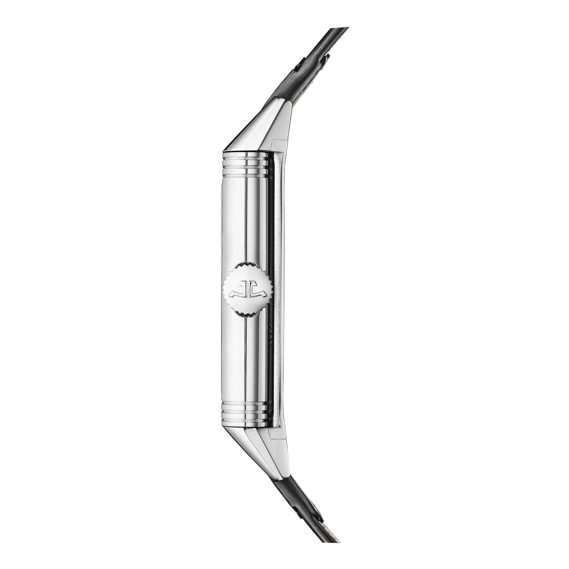 JLC - Reverso Tribute Monoface Small Seconds - 45.6 MM x 27.4 MM - Stainless Steel - Silvered-Gray Opaline Dial - Black Leather/Canvas Strap - Q713843J