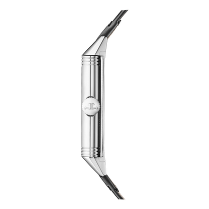 JLC - Reverso Tribute Monoface Small Seconds - 45.6 MM x 27.4 MM - Stainless Steel - Silvered-Gray Opaline Dial - Black Leather/Canvas Strap - Q713843J