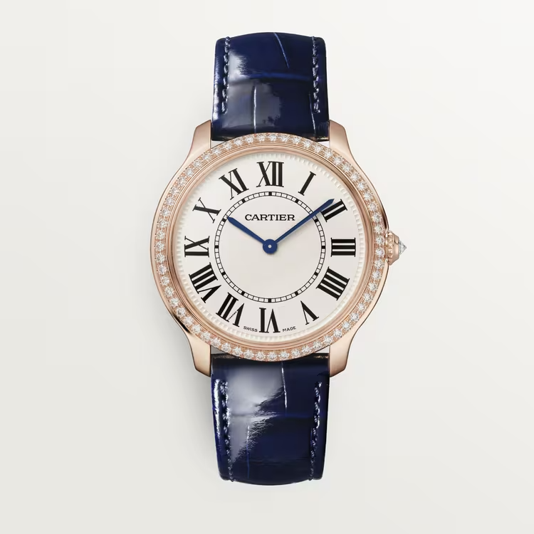 Cartier Ronde Louis Cartier Rose gold 36 MM - Blue Alligator Leather Strap - Diamond Bezel - Sandblasted Beige Dial - WJRN0010