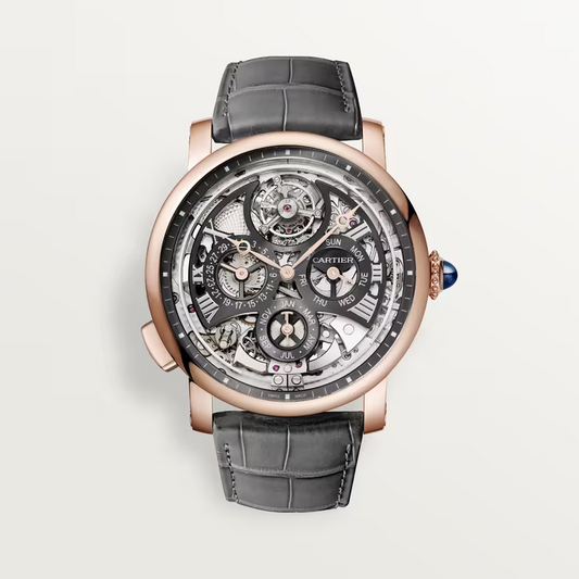 Cartier Rotonde de Cartier Rose gold 45 MM - Dark Gray alligator Leather Strap - Skeleton Dial - WHRO0065