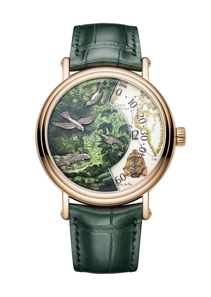 Vacheron Constantin Métiers D' Art Pink Gold 41 MM - Green Leather Strap - Explorer Naturalists Artistic Dial - 7500U/000R-B994