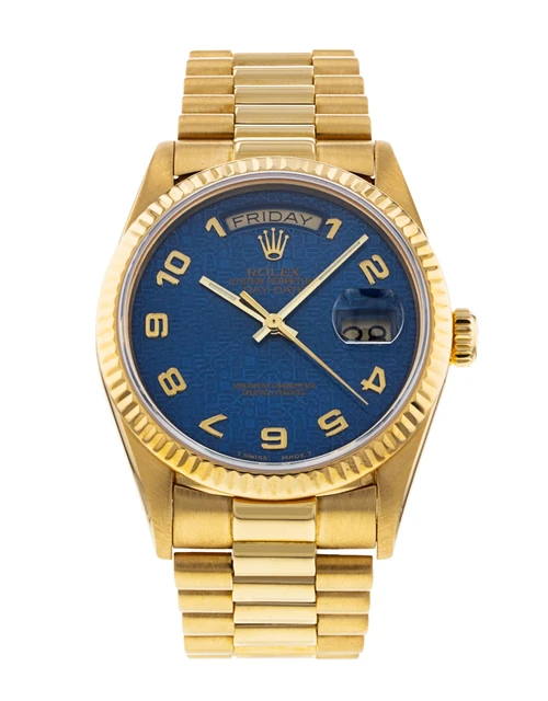 Rolex Day-Date - 36 MM - Yellow Gold - Blue Arabic Dial - 18038 bla  nyc watcher nyc watches