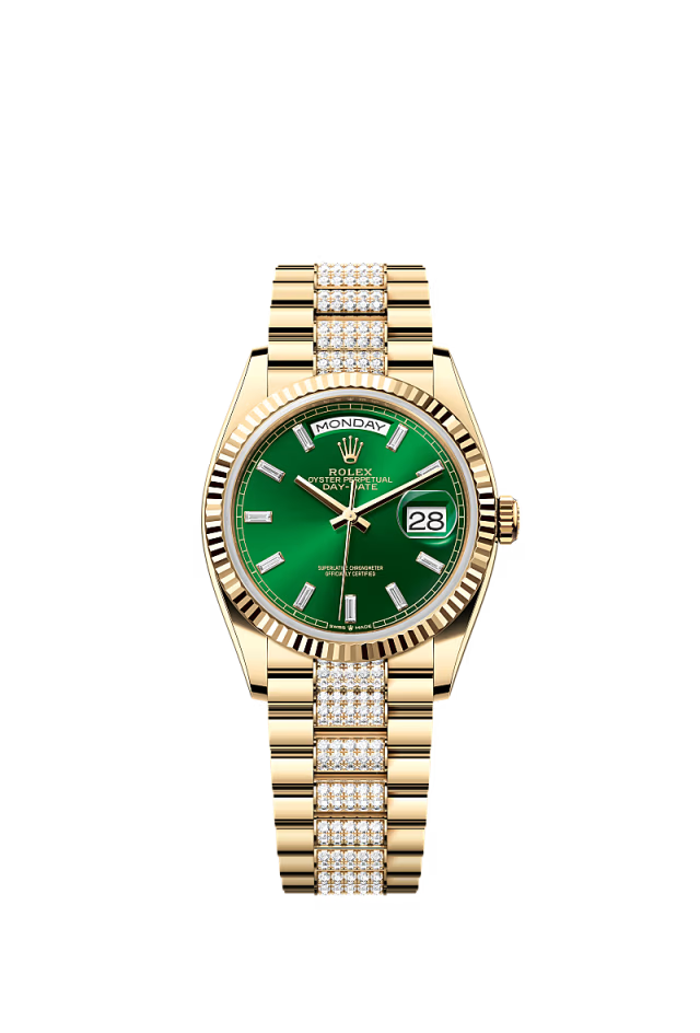 Rolex Day-Date - 36 MM - Yellow Gold - Green Dial - 128238 PdG  nyc watcher nyc watches