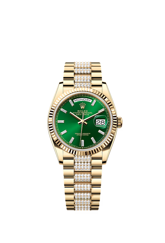 Rolex Day-Date - 36 MM - Yellow Gold - Green Dial - 128238 PdG  nyc watcher nyc watches