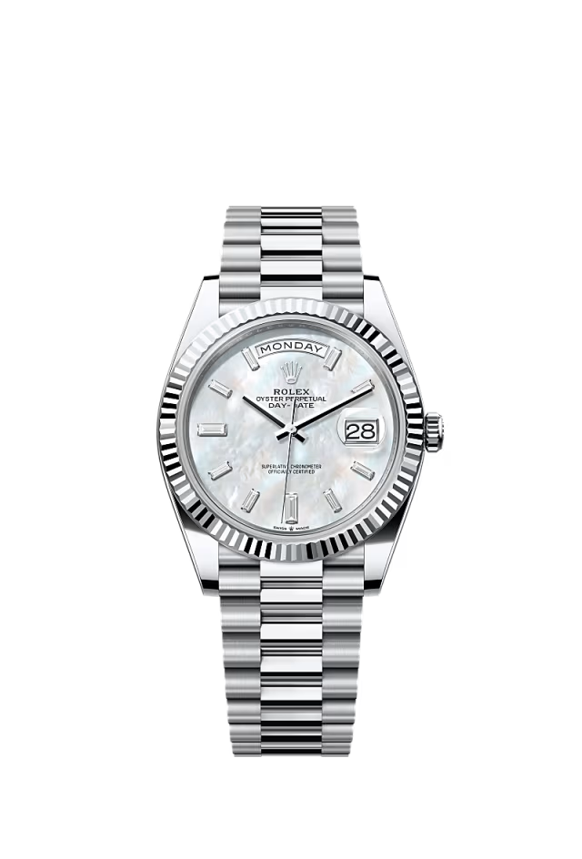 Rolex Day-Date - 40 MM - Platinum - MoP White Dial - 228236 PMoPWd nyc watcher nyc watches