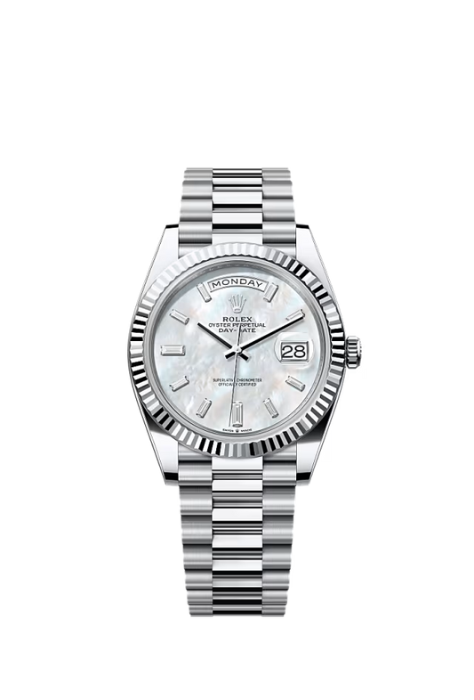 Rolex Day-Date - 40 MM - Platinum - MoP White Dial - 228236 PMoPWd nyc watcher nyc watches