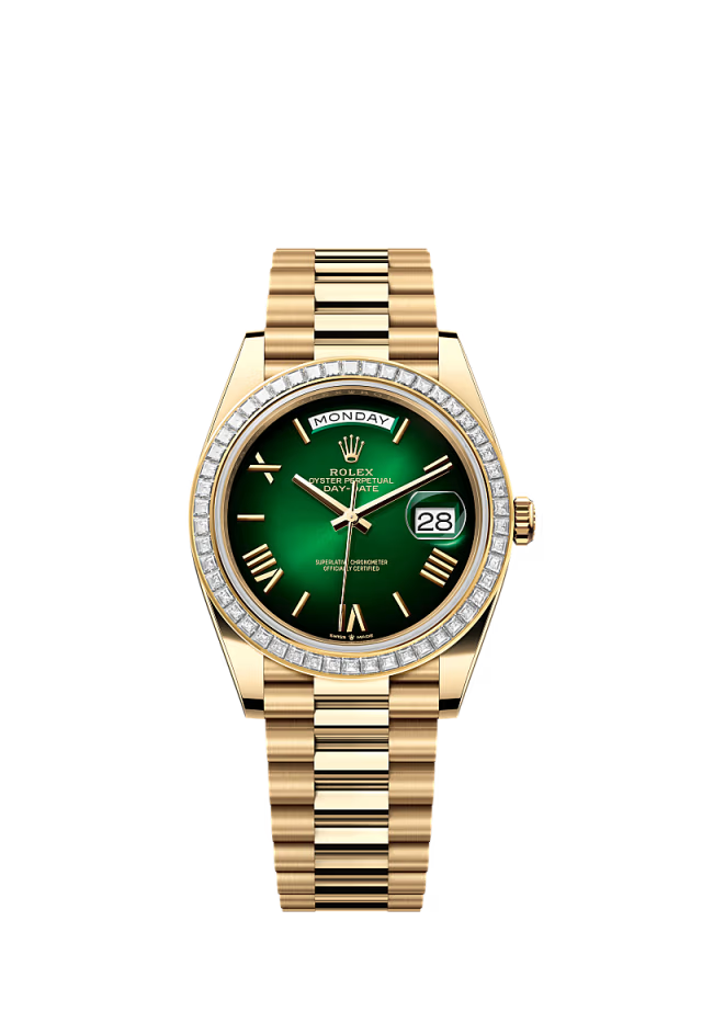  Rolex Day-Date - 40 MM - Yellow Gold - Green Dial - 228398TBR PGD nyc watcher nyc watches