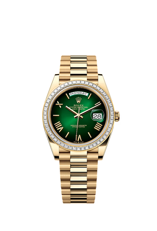  Rolex Day-Date - 40 MM - Yellow Gold - Green Dial - 228398TBR PGD nyc watcher nyc watches