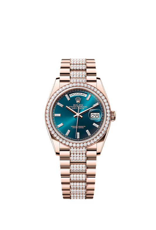 Rolex Day-Date - 36 MM - Rose Gold - Blue Dial - 128345RBR PdBd nyc watcher nyc watches