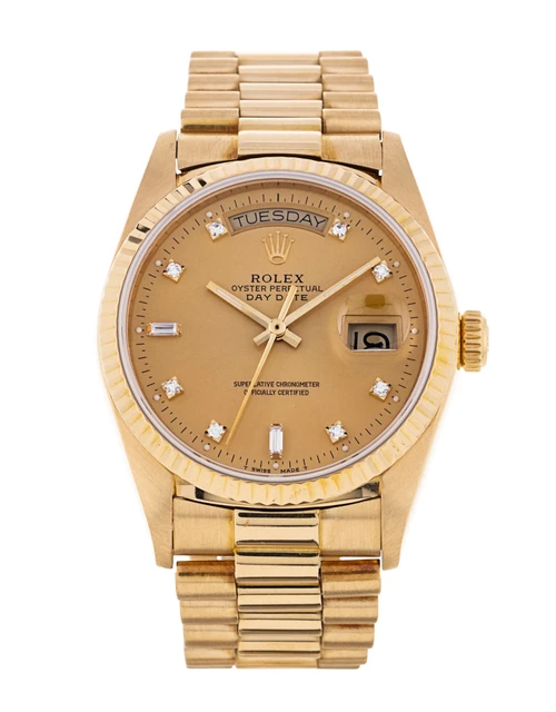 Rolex Day-Date - 36 MM - Yellow Gold - Chapagne Diamond Dial - 18038 chd  nyc watcher nyc watches