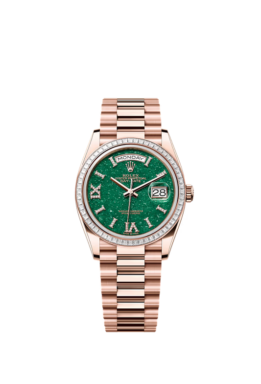 Rolex Day-Date - 36 MM - Rose Gold - Green Dial - 128395TBR PGd nyc watcher nyc watches