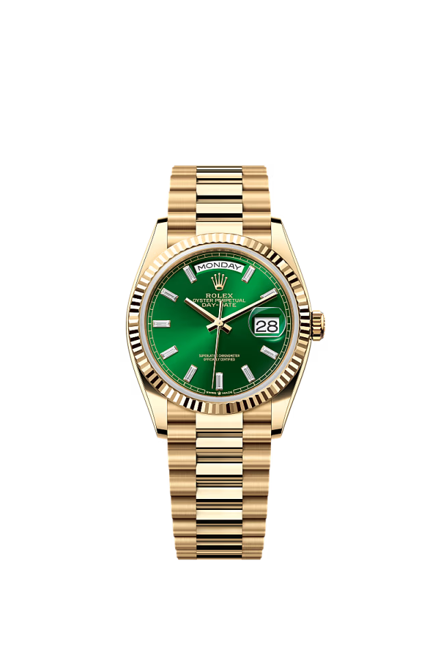 Rolex Day-Date - 36 MM - Yellow Gold - Green Dial - 128238 PGd nyc watcher nyc watches