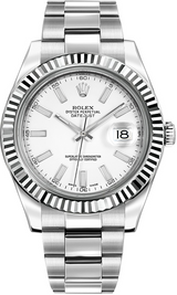 Rolex Stainless Steel and White Gold Datejust 41 Date Watch - 41 MM - Oyster Bracelet - Fluted Bezel - White Dial - 116334-0006