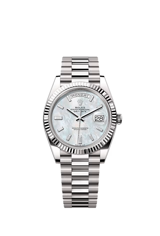 Rolex Day-Date - 40 MM - White Gold - MoP White Dial - 228239 WGMOP  nyc watcher nyc watches