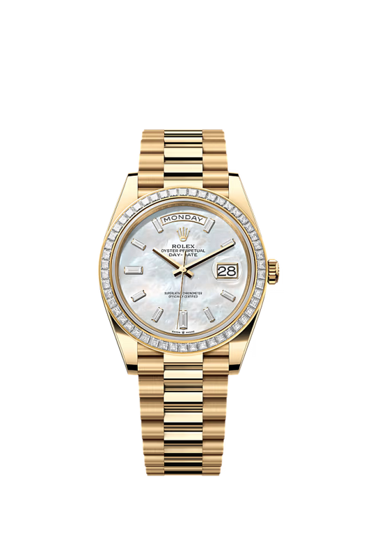 Rolex Day-Date - 40 MM - Yellow Gold - MoP White Dial - 228398TBR PMoPWd nyc watcher nyc watches