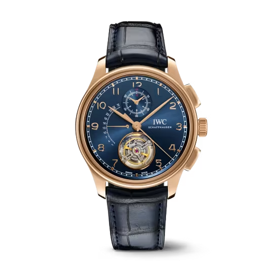 IWC Portugieser - Tourbillon and Chronograph - Rose Gold - 43.5 MM - Blue Dial - IW394005 nyc watcher nyc watches