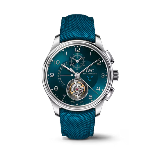 IWC Portugieser - Tourbillon and Chronograph - Lewis Hamilton - Platinum - 43.5 MM - Teal Dial - IW394008  nyc watcher nyc watches