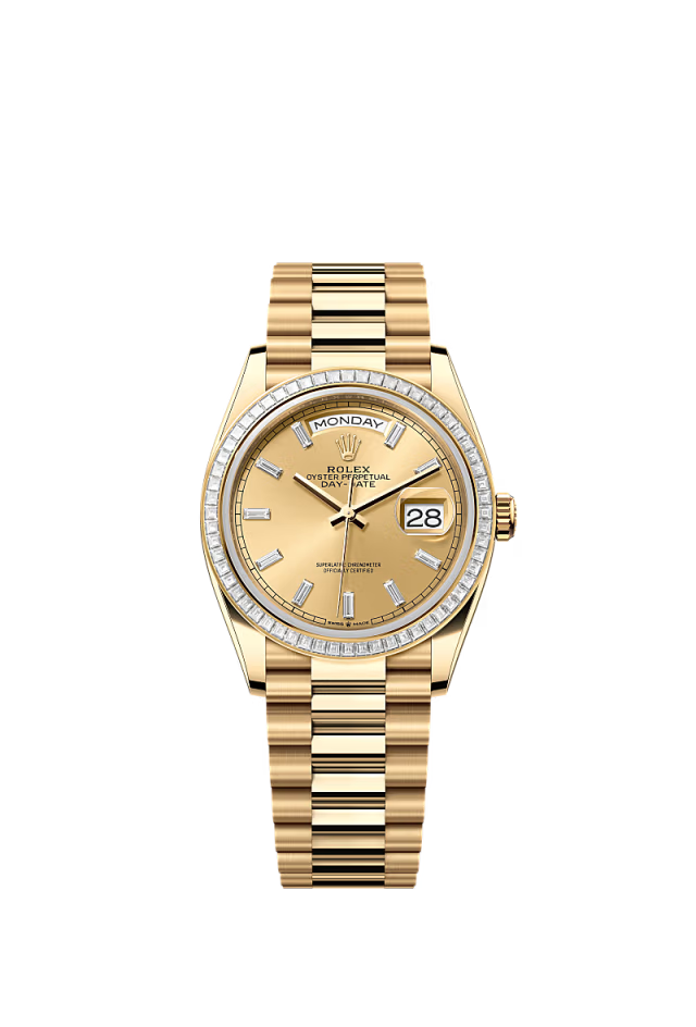 Rolex Day-Date - 36 MM - Yellow Gold - Champagne Dial - 128398TBR PChd nyc watcher nyc watches