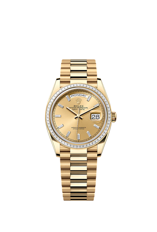 Rolex Day-Date - 36 MM - Yellow Gold - Champagne Dial - 128398TBR PChd nyc watcher nyc watches