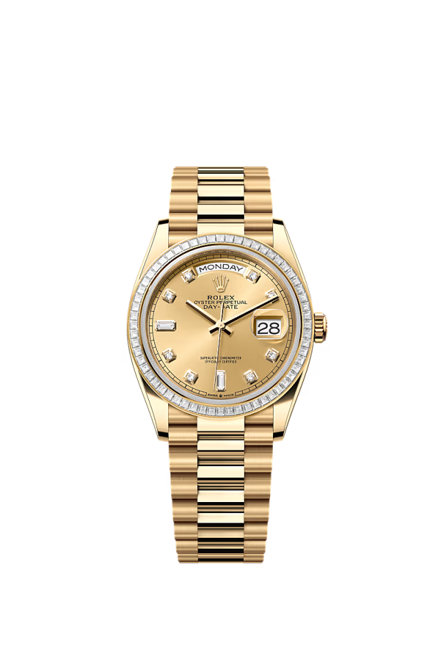 Rolex Day-Date - 36 MM - Yellow Gold - Champagne Dial - 128398TBR PChd nyc watcher nyc watches