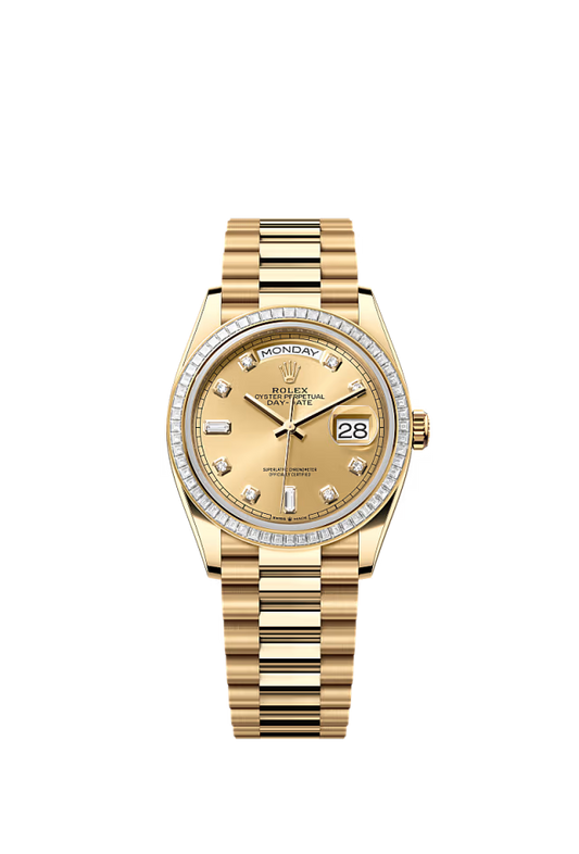 Rolex Day-Date - 36 MM - Yellow Gold - Champagne Dial - 128398TBR PChd nyc watcher nyc watches