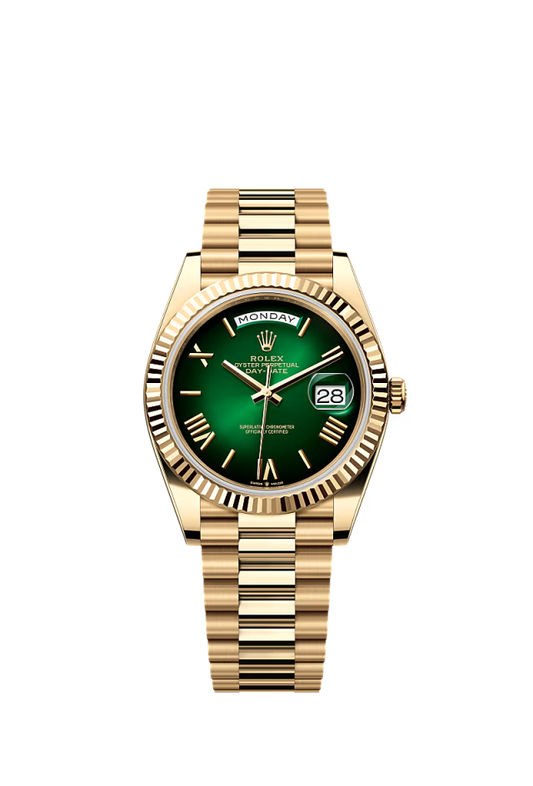 Rolex Day-Date - 40 MM - Yellow Gold - Green Dial - 228238 PGF  nyc watcher nyc watches