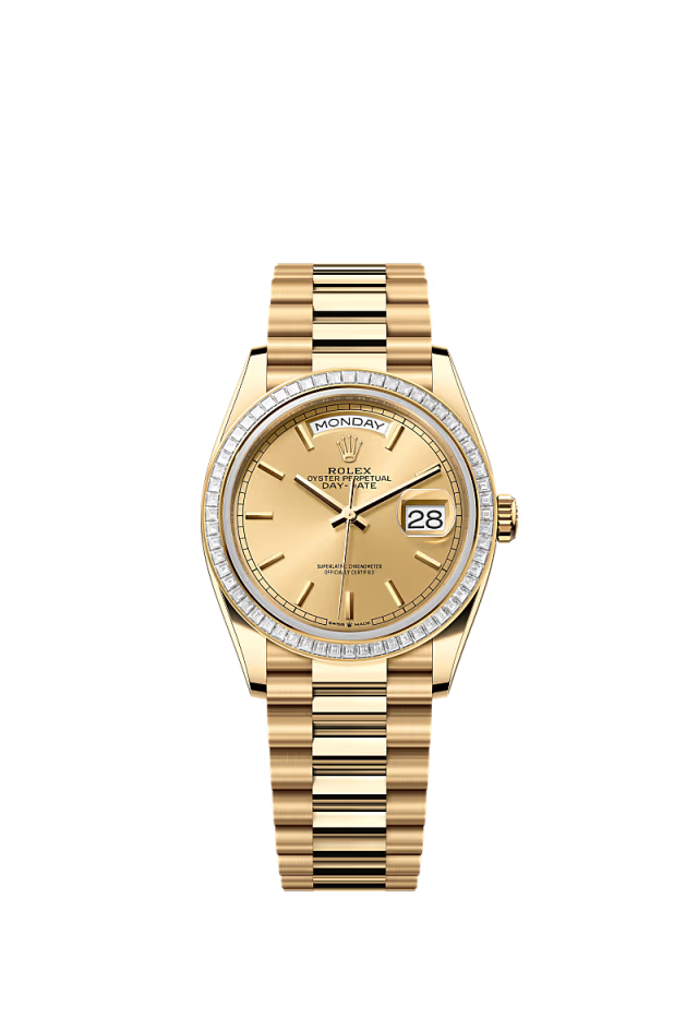 Rolex Day-Date - 36 MM - Yellow Gold - Champagne Dial - 128398TBR PCh  nyc watcher nyc watches