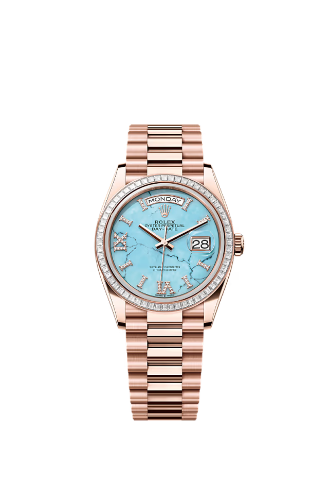 Rolex Day-Date - 36 MM - Rose Gold - Turquoise Dial - 128395TBR PTd nyc watcher nyc watches