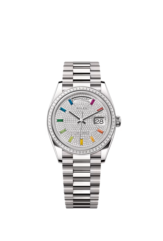 Rolex Day-Date - 36 MM - White Gold - Pave Diamond Dial - 128399TBR PD nyc watcher nyc watches