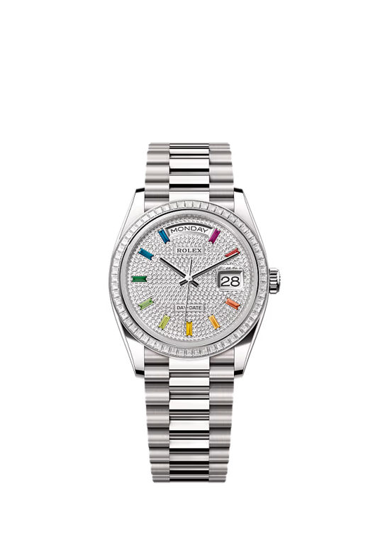 Rolex Day-Date - 36 MM - White Gold - Pave Diamond Dial - 128399TBR PD nyc watcher nyc watches