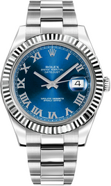 Rolex Stainless Steel and White Gold Datejust 41 Date Watch - 41 MM - Oyster Bracelet - Fluted Bezel - Blue Roman Dial - 116334-0004