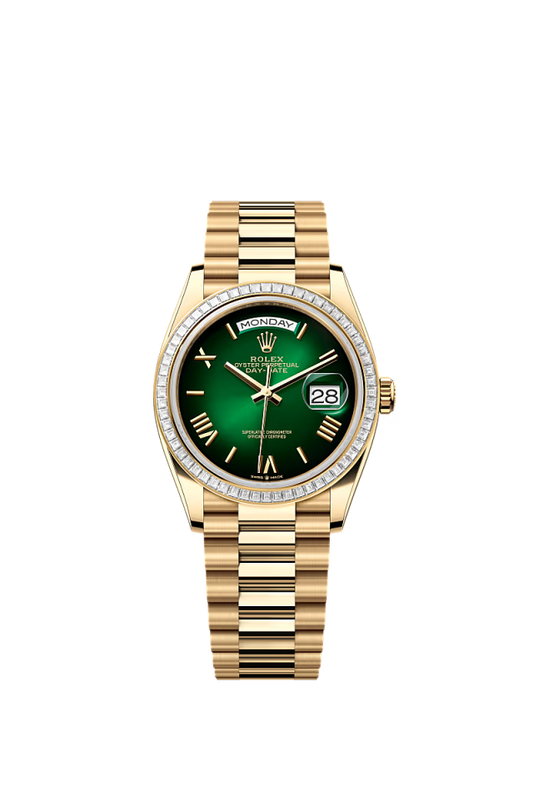 Rolex Day-Date - 36 MM - Yellow Gold - Green Dial - 128398TBR PG  nyc watcher nyc watches