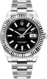 Rolex Stainless Steel and White Gold Datejust 41 Date Watch - 41 MM - Oyster Bracelet - Fluted Bezel - Black Dial - 116334-0003